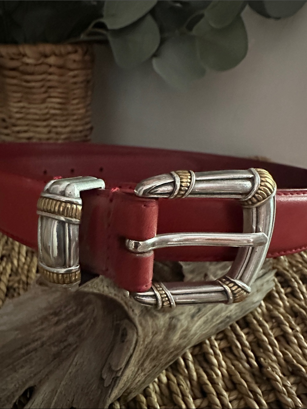 Fossil red Leather gold silver Buckle Women’s M belt - Picture 7 of 13